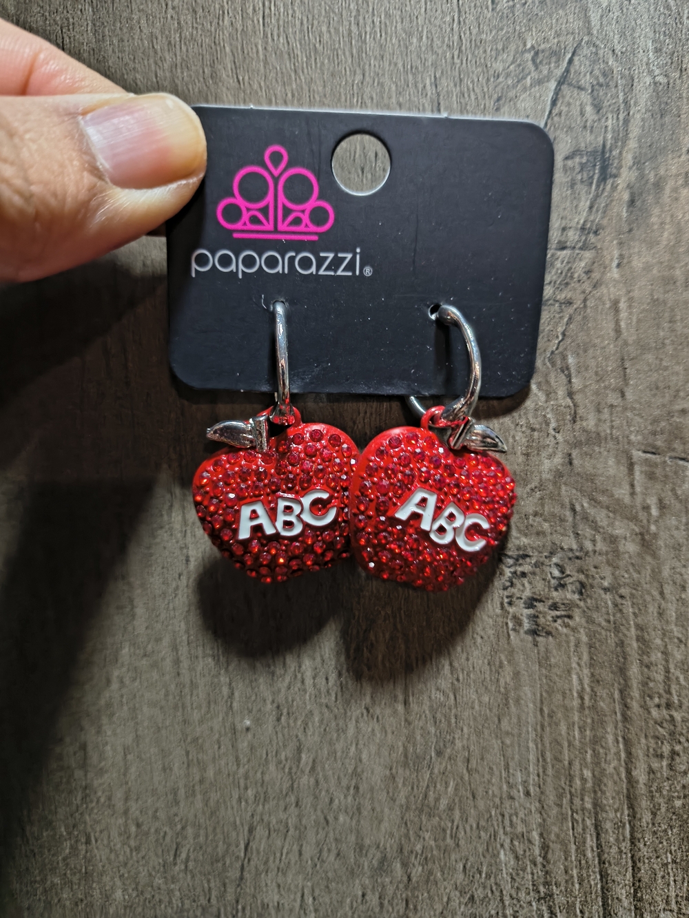 Paparazzi Red Rhinestone ABC Apple Hoop Earrings